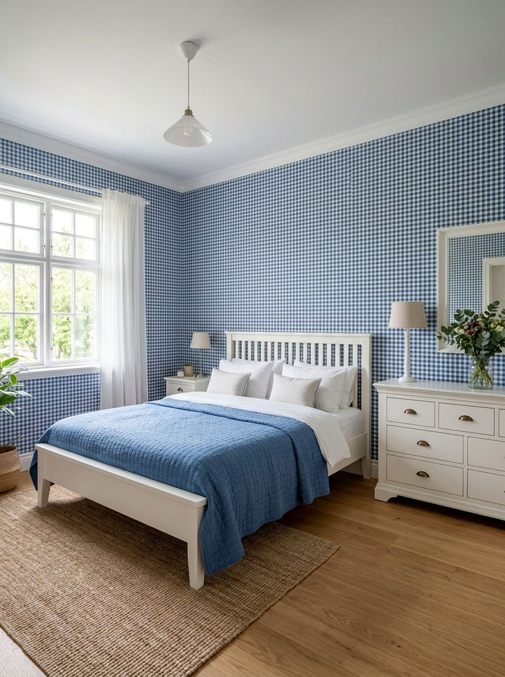 Blue white checkered wallpaper - 30 traditional blue bedroom ideas