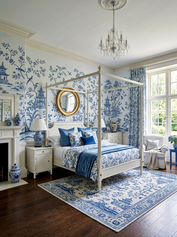 Blue white chinoiserie bedroom - 30 traditional blue bedroom ideas