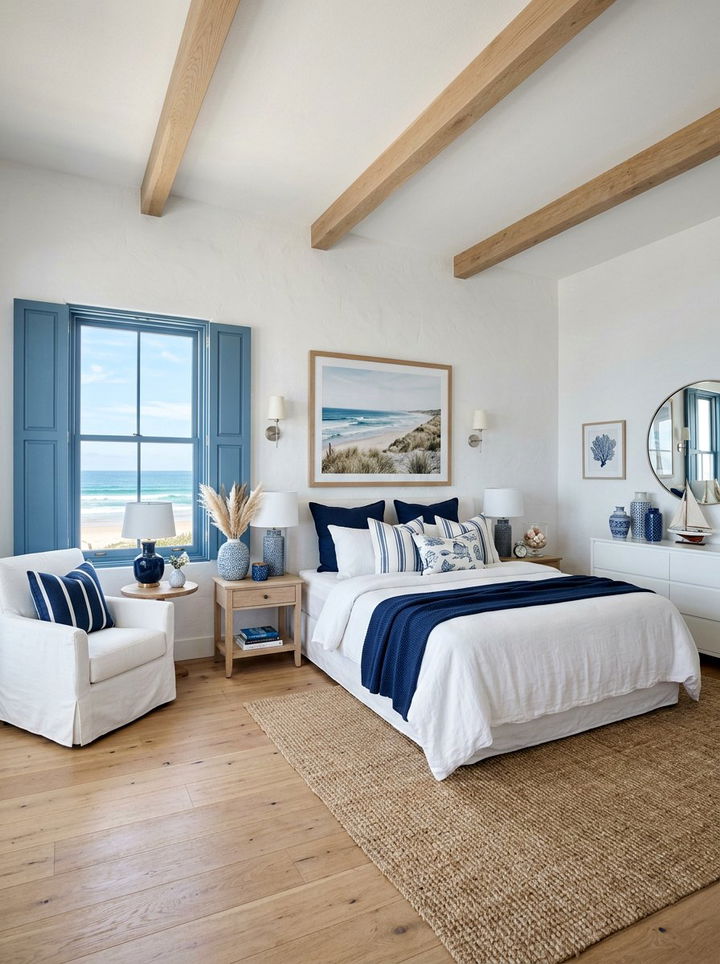 Blue white coastal bedroom - 30 Greek bedroom ideas