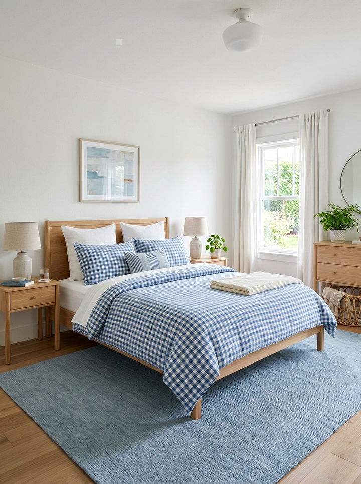 Blue white gingham bedding - 30 traditional blue bedroom ideas