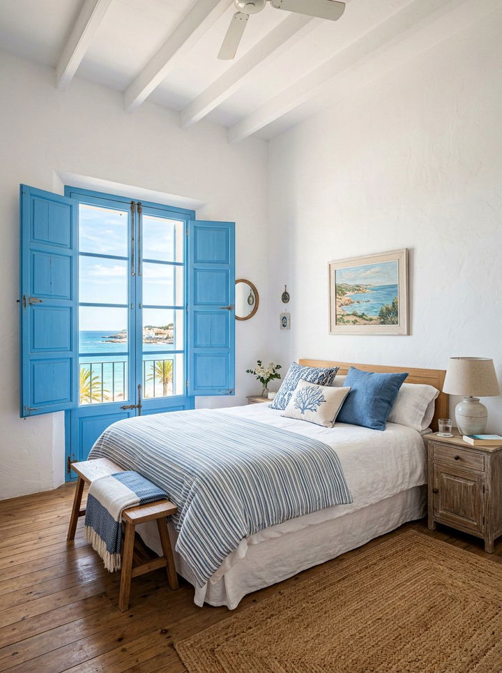 Blue window shutter bedroom - 30 Greek bedroom ideas