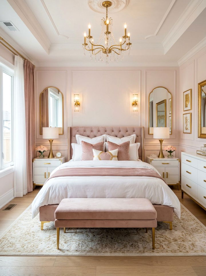 Blush And White Gold Accents Bedroom - 30 blush and white bedroom ideas