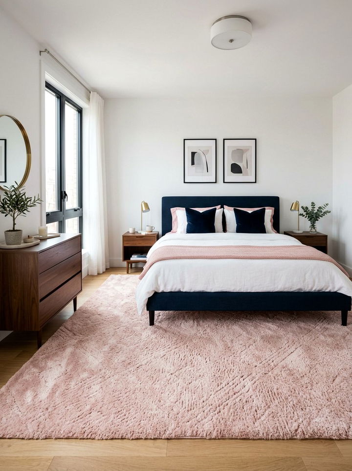 Blush Pink Area Rug - 30 navy and blush bedroom ideas