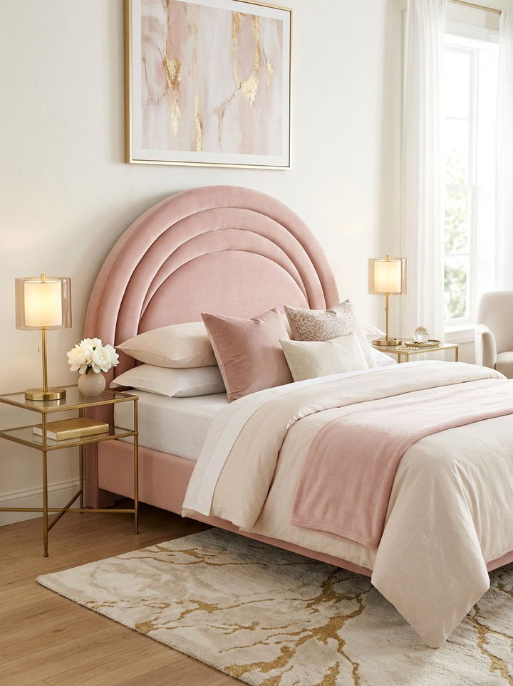 Blush Pink Curved Headboard - 30 bedroom upholstered headboards