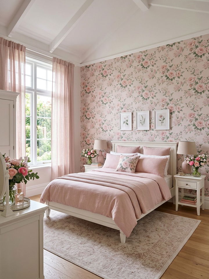 Blush Pink Floral Bedroom - 30 blush pink bedroom ideas