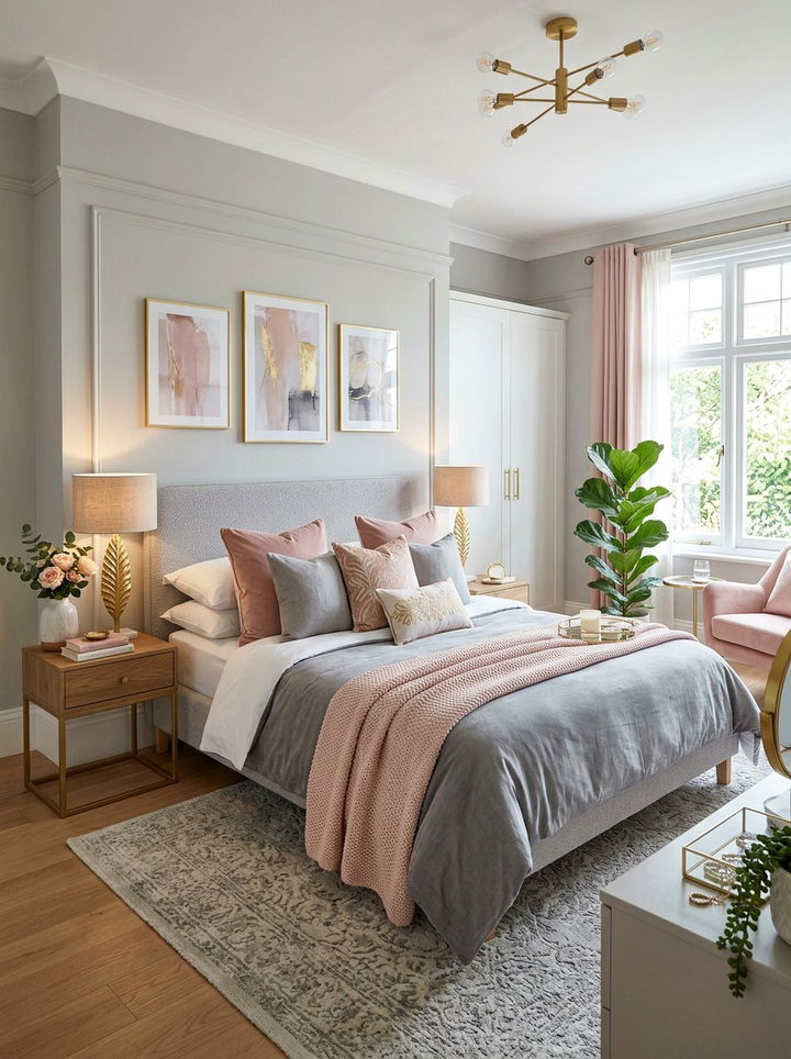 Blush Pink Grey Gold Bedroom - 30 tricolor bedroom ideas