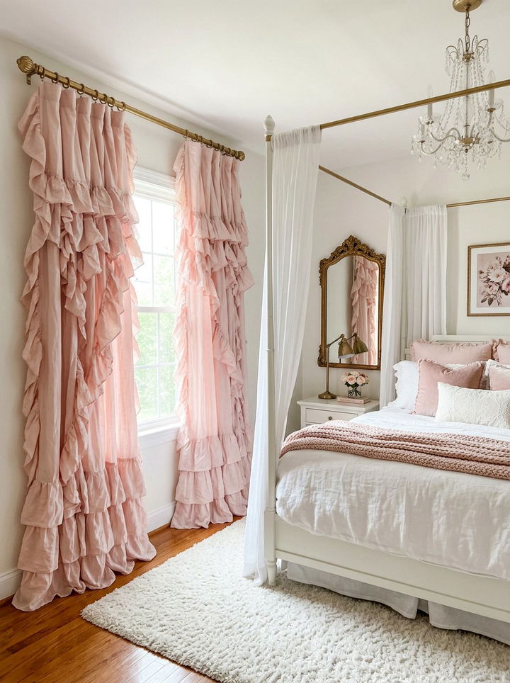 Blush Pink Ruffled Curtains - 30 bedroom curtain ideas