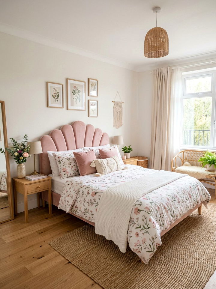 Blush Pink Scalloped Velvet Headboard - 30 bedroom velvet headboards