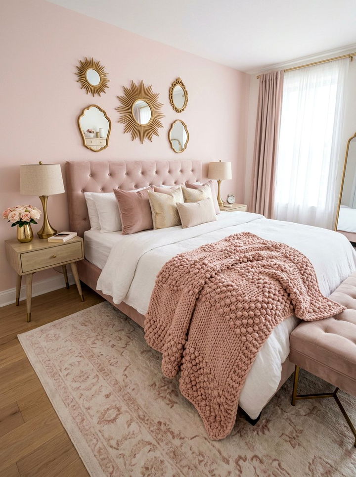 Blush Pink Textured Throw - 30 bedroom knit blankets