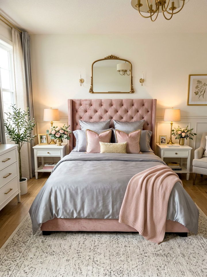 Blush Pink Velvet Tufted Headboard - 30 bedroom tufted headboards