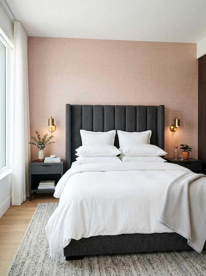 Blush Pink Wallpaper Charcoal Headboard - 30 charcoal and blush bedroom ideas