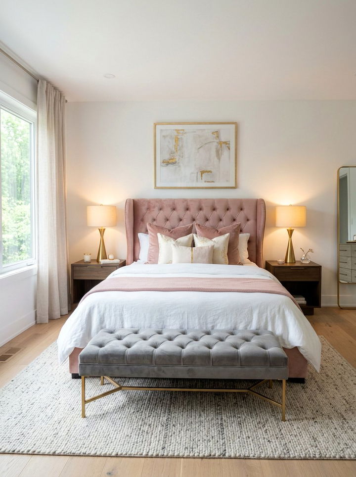 Blush Pink Wingback Headboard - 30 bedroom wingback headboards