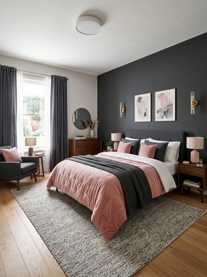 Blush Pink and Charcoal Gray Bedroom - 30 pink gray bedroom ideas