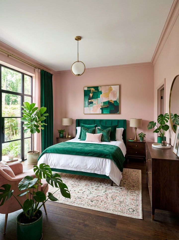 Blush Pink and Emerald Green Bedroom - 30 blush pink bedroom ideas
