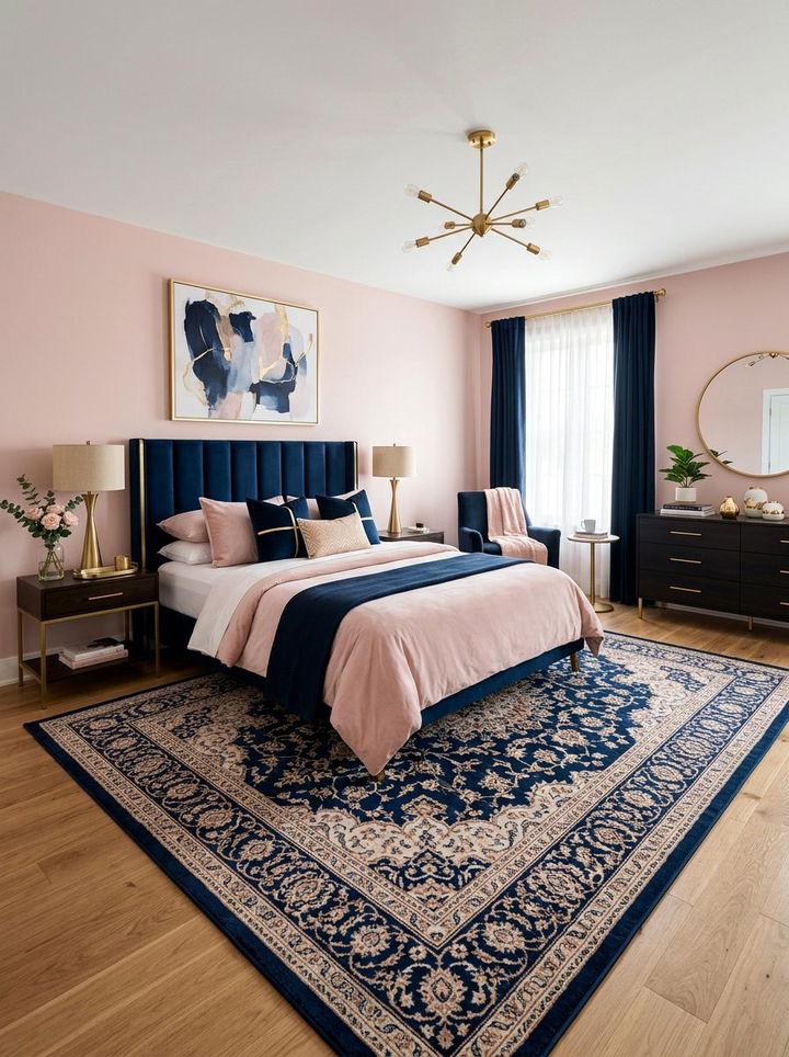 Blush Pink and Navy Bedroom - 30 blush pink bedroom ideas