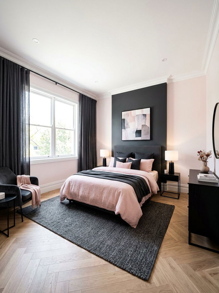 Blush and Charcoal Bedroom - 30 blush bedroom ideas