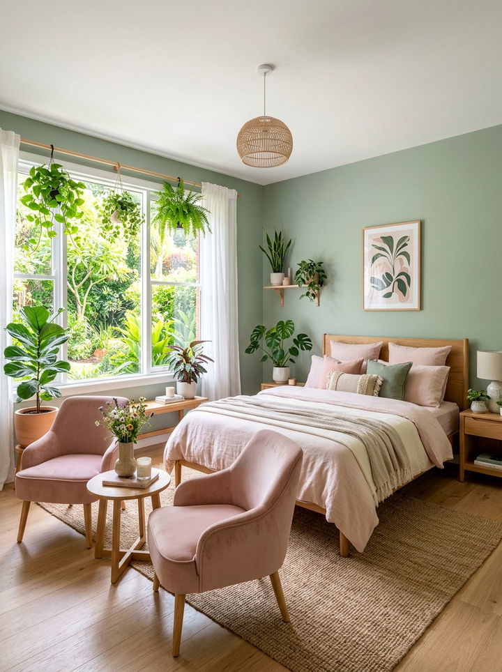 Blush and Green Bedroom - 30 blush bedroom ideas