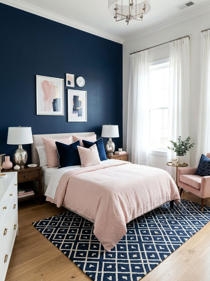 Blush and Navy Bedroom - 30 blush bedroom ideas
