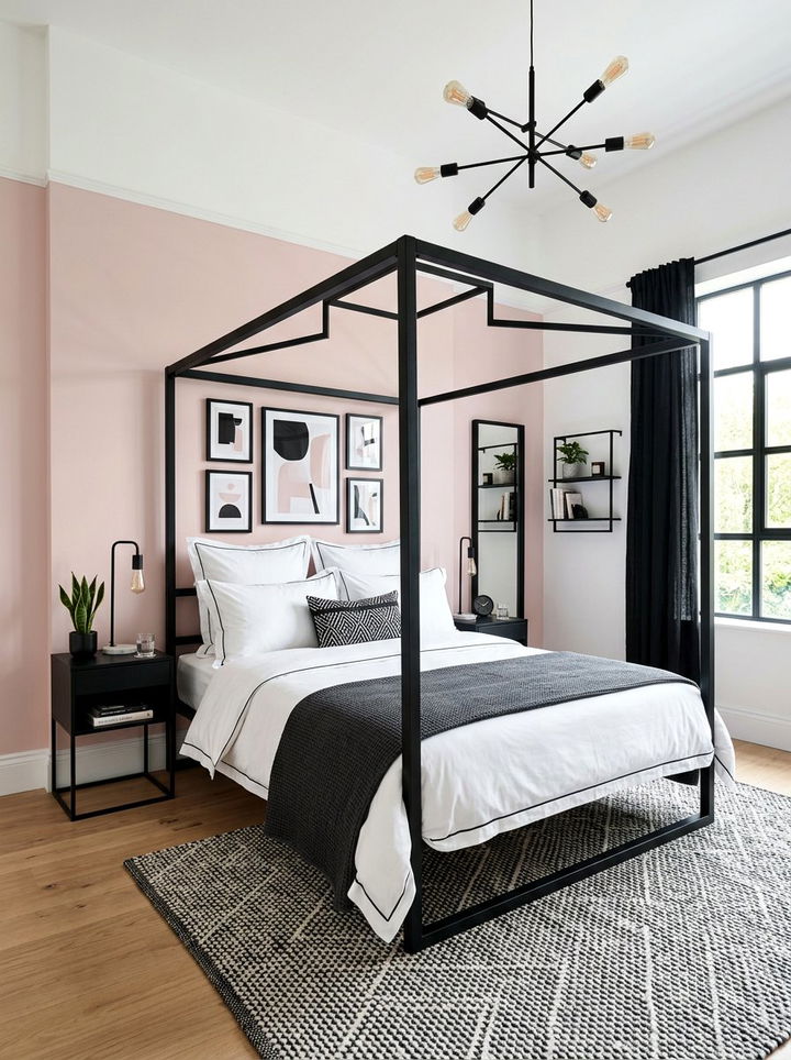 Blush pink and black bedroom - 30 blush pink accent wall bedroom