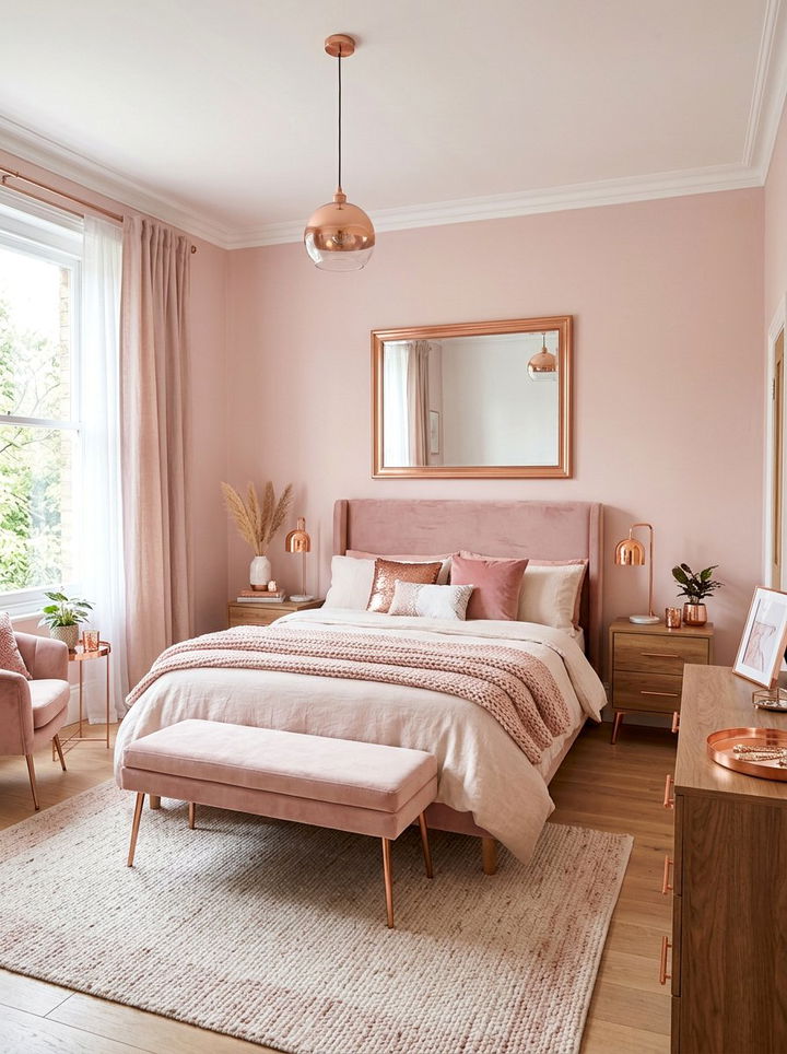 Blush pink and copper bedroom - 30 copper accent bedroom ideas