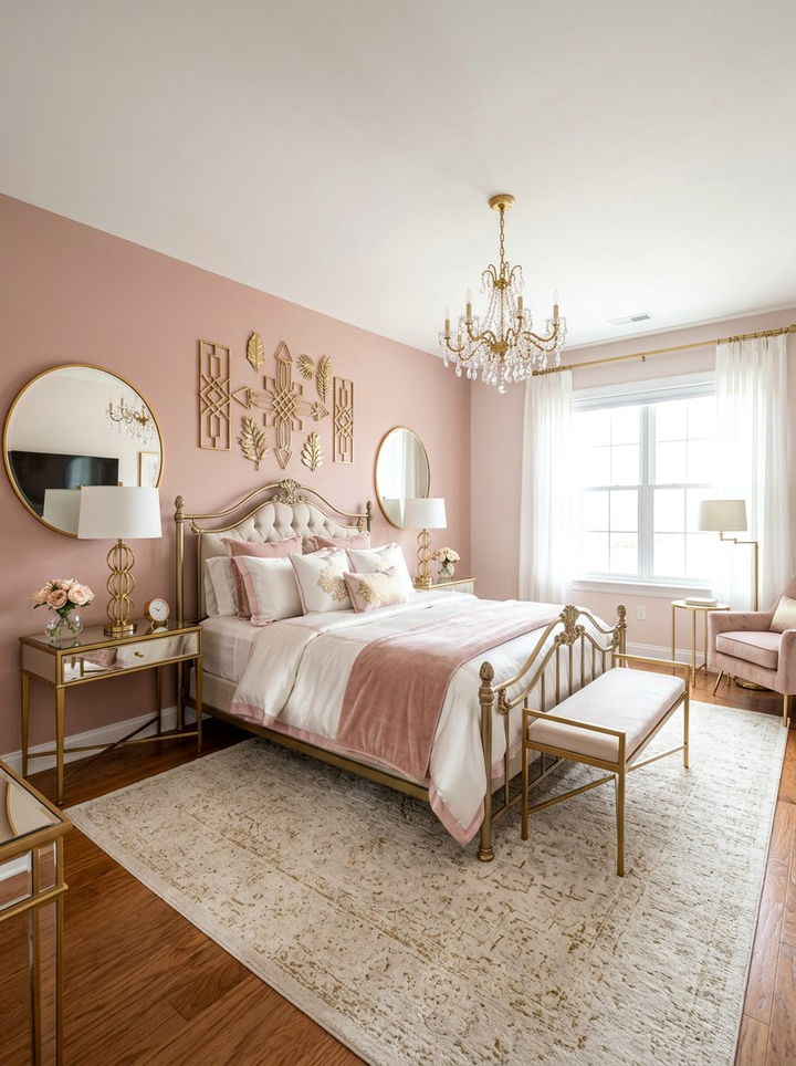 Blush pink and gold bedroom - 30 blush pink accent wall bedroom
