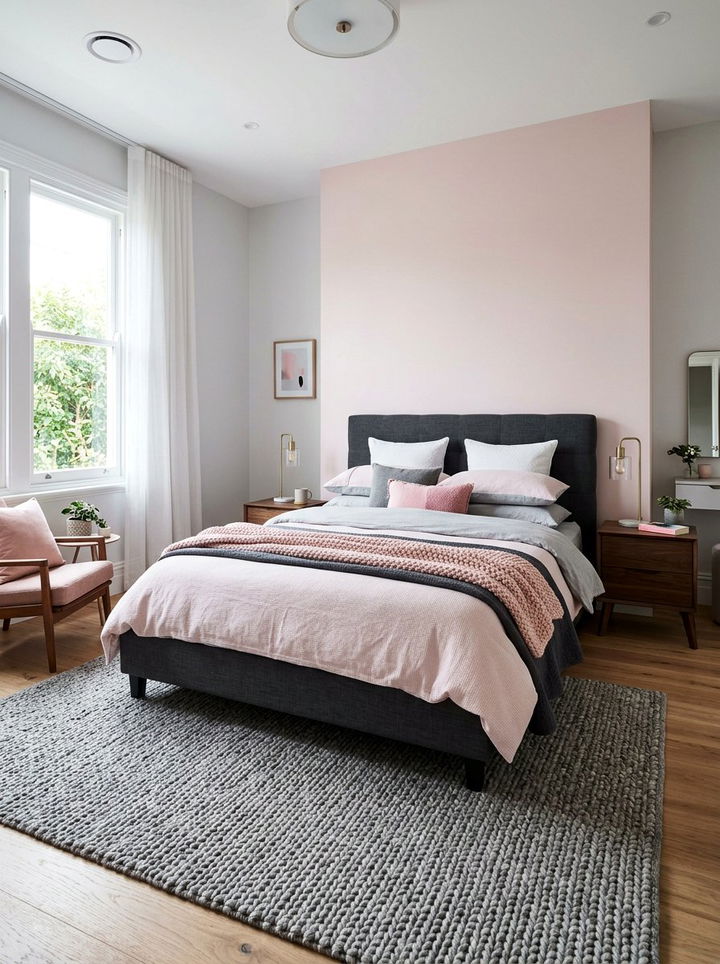 Blush pink and grey bedroom - 30 blush pink accent wall bedroom