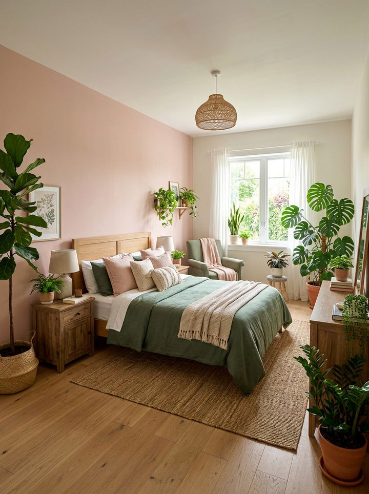 Blush pink and sage green bedroom - 30 blush pink accent wall bedroom