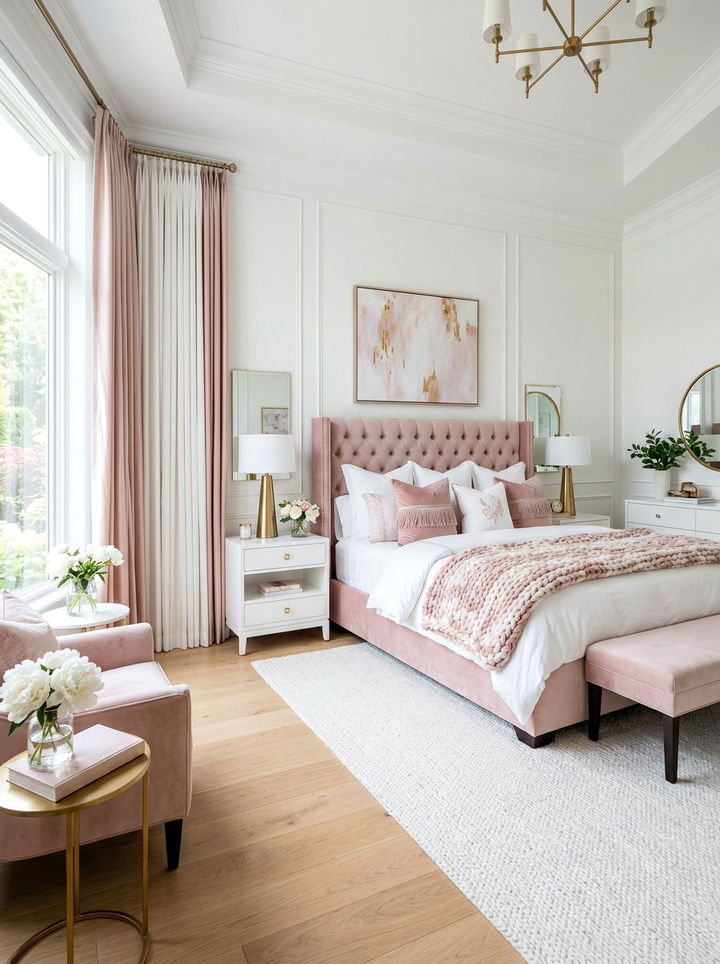 Blush pink and white master bedroom - 30 pink and white bedroom ideas