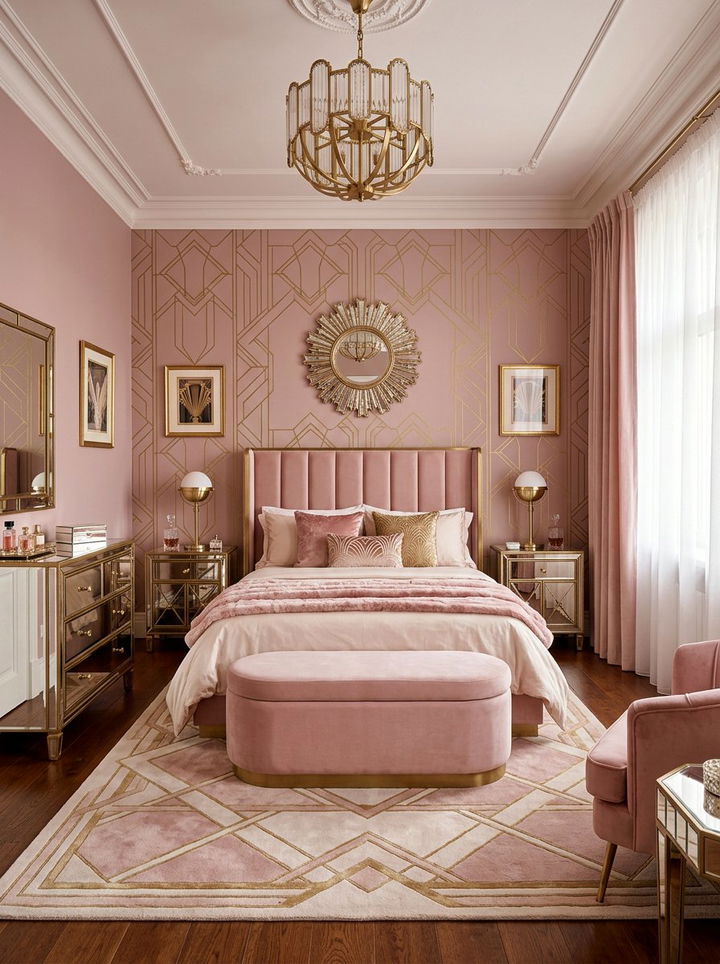 Blush pink art deco bedroom - 30 blush pink accent wall bedroom
