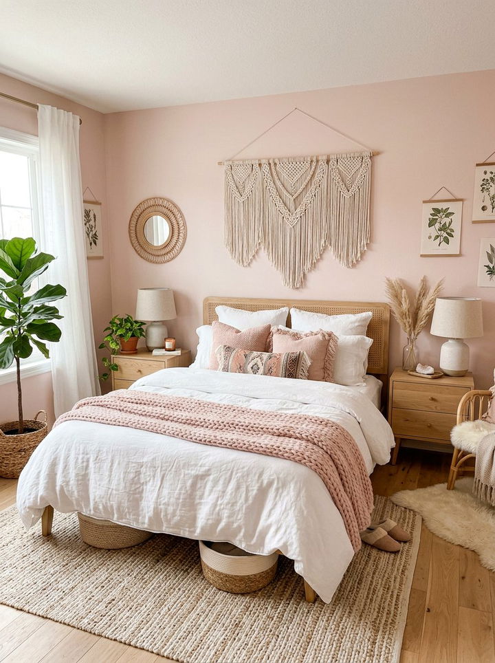 Blush pink boho bedroom - 30 boho bedroom color ideas