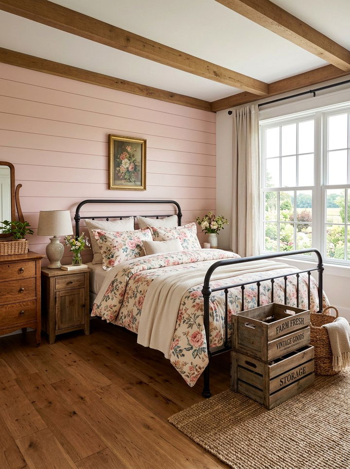 Blush pink farmhouse bedroom - 30 blush pink accent wall bedroom