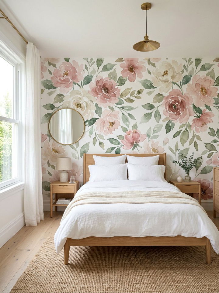 Blush pink floral wallpaper wall - 30 blush pink accent wall bedroom