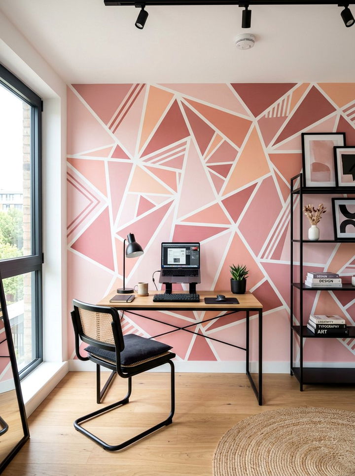 Blush pink geometric wall - 30 blush pink accent wall bedroom