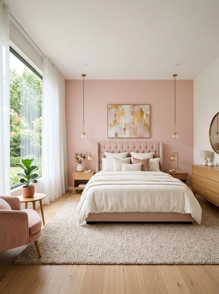Blush pink master bedroom - 30 blush pink accent wall bedroom