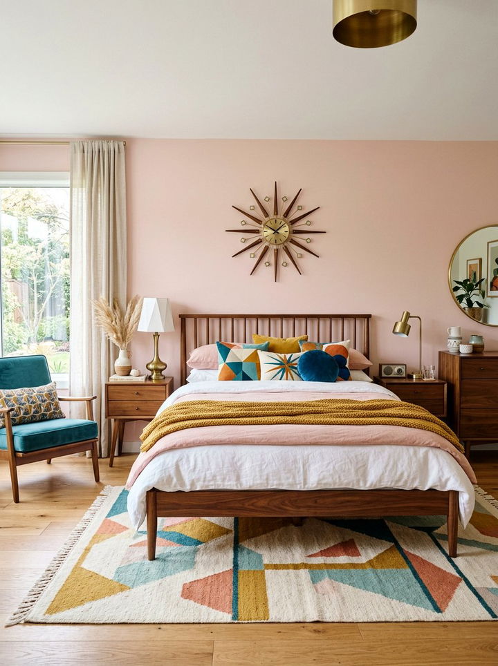 Blush pink mid century modern bedroom - 30 blush pink accent wall bedroom