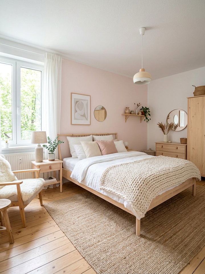 Blush pink scandi bedroom - 30 blush pink accent wall bedroom