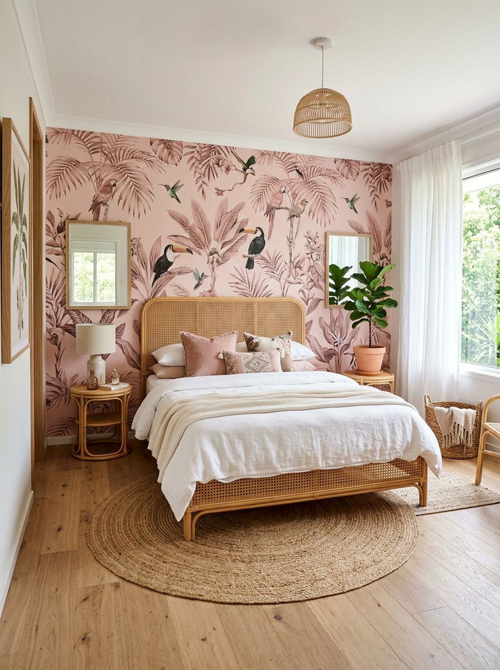 Blush pink tropical wallpaper - 30 blush pink accent wall bedroom