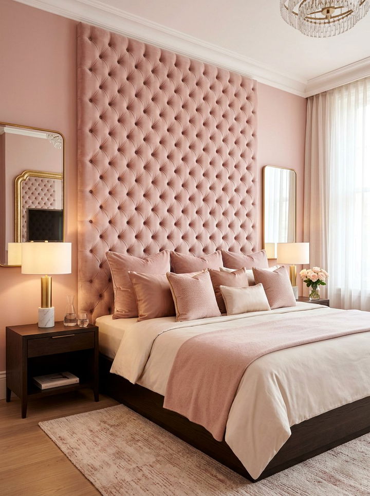Blush pink velvet headboard wall - 30 blush pink accent wall bedroom