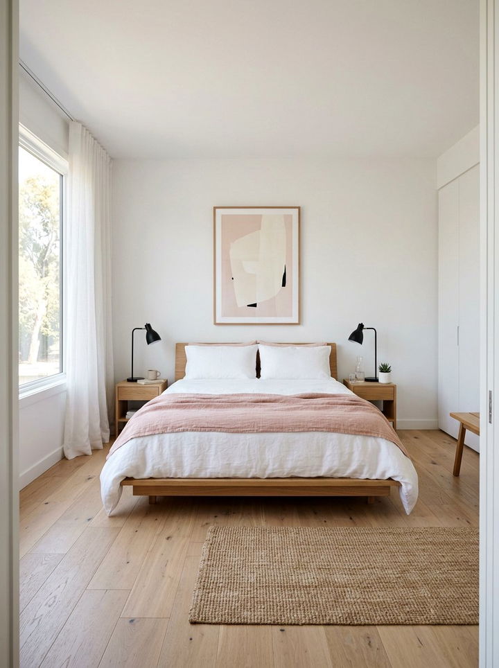 Blush pink white minimalist bedroom - 30 pinkish white bedroom ideas