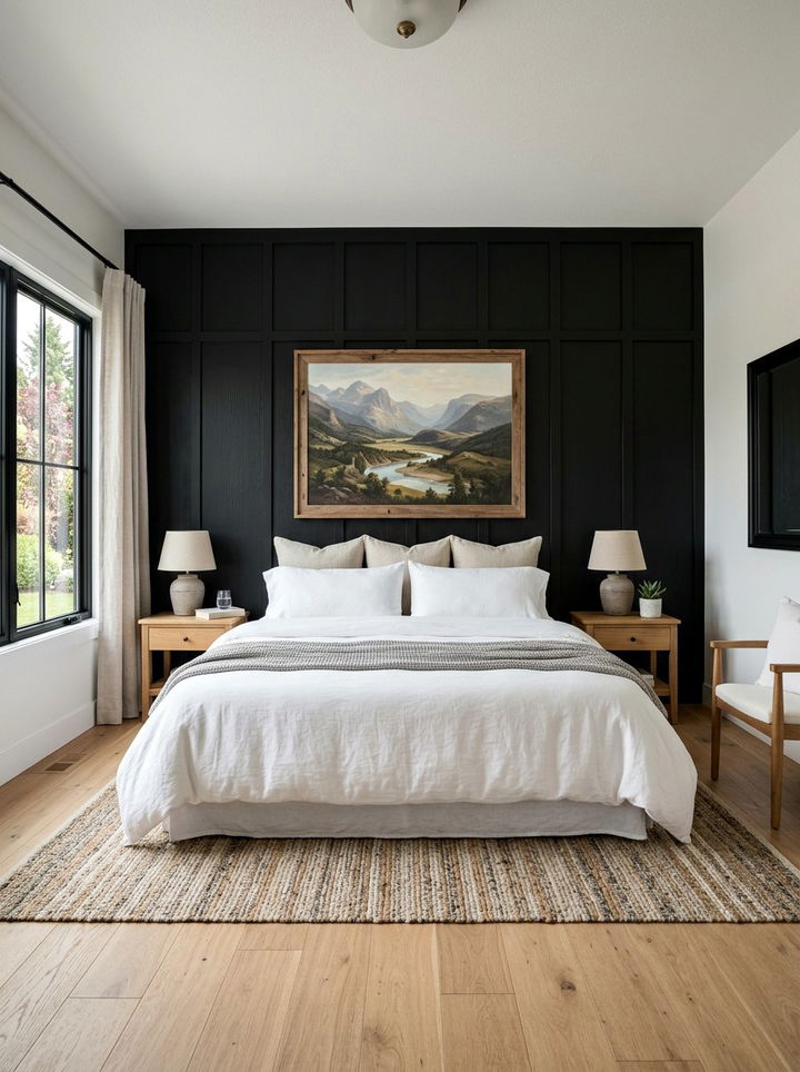 Board And Batten - 30 rustic black bedroom ideas