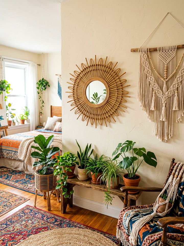 Bohemian Bamboo Sunburst Mirror - 30 bedroom sunburst mirrors