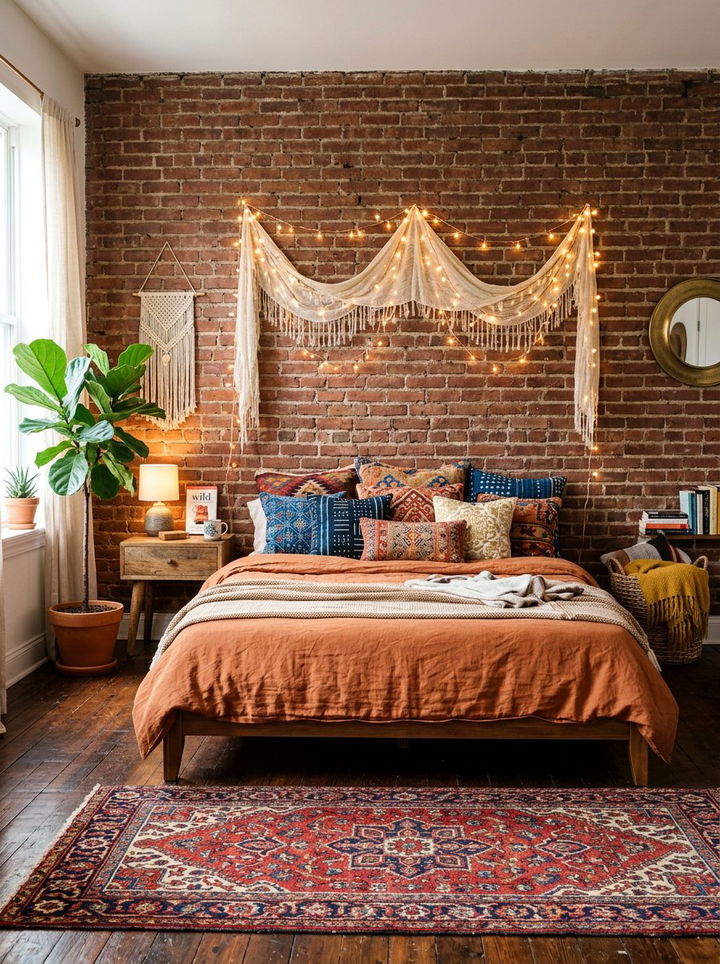 Bohemian Bedroom Brick Wall - 30 bedroom brick wall ideas