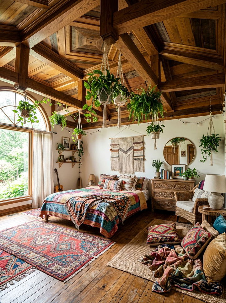 Bohemian Bedroom Wood Coffered Ceiling - 30 bedroom coffered ceiling designs