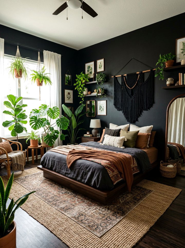 Bohemian Black Bedroom - 30 black bedroom decor ideas