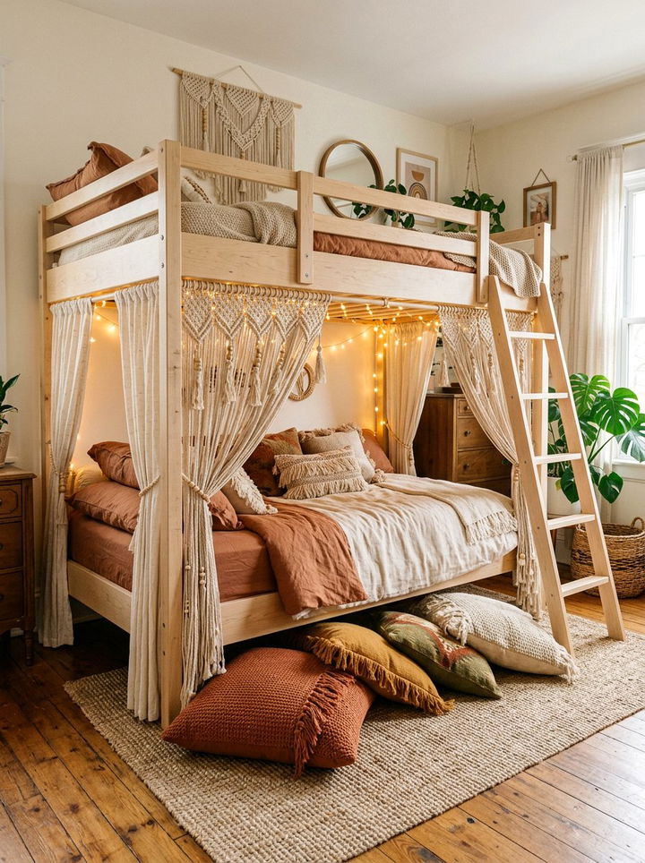 Bohemian Bunk Bed With Curtains - 30 bedroom bunk bed ideas