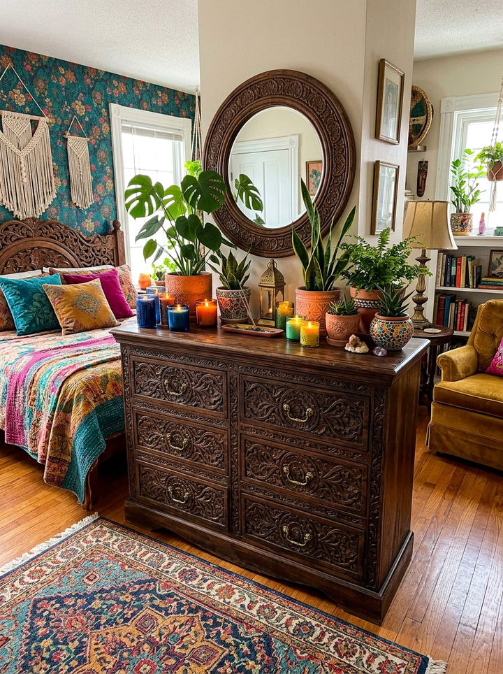 Bohemian Carved Wood Dresser - 30 bedroom wide dressers