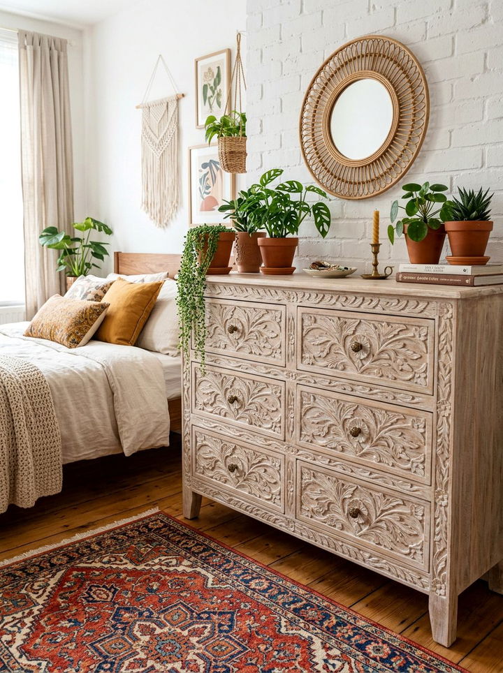 Bohemian Carved Wood Dresser - 30 bedroom dressers
