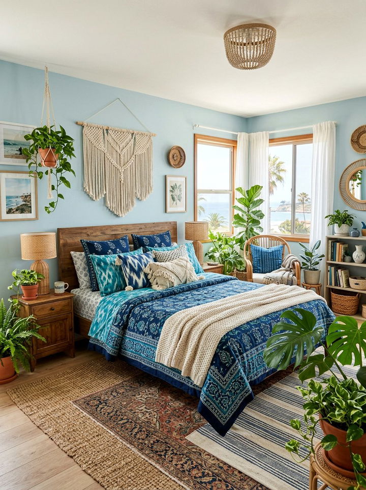 Bohemian Coastal Blue Bedroom - 30 coastal blue bedroom ideas