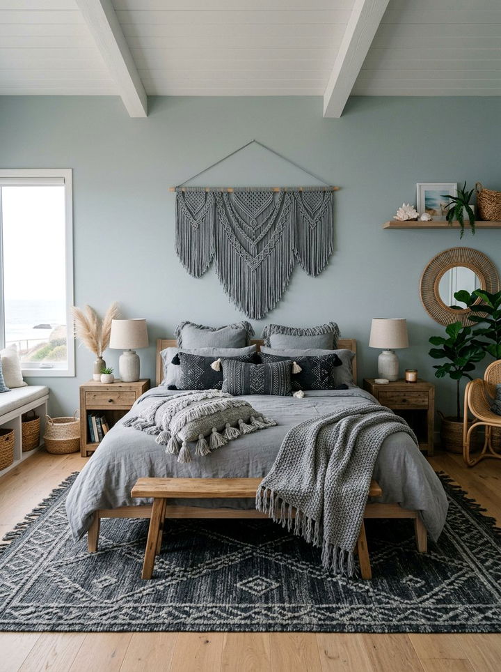 Bohemian Coastal Grey Bedroom - 30 coastal grey bedroom ideas