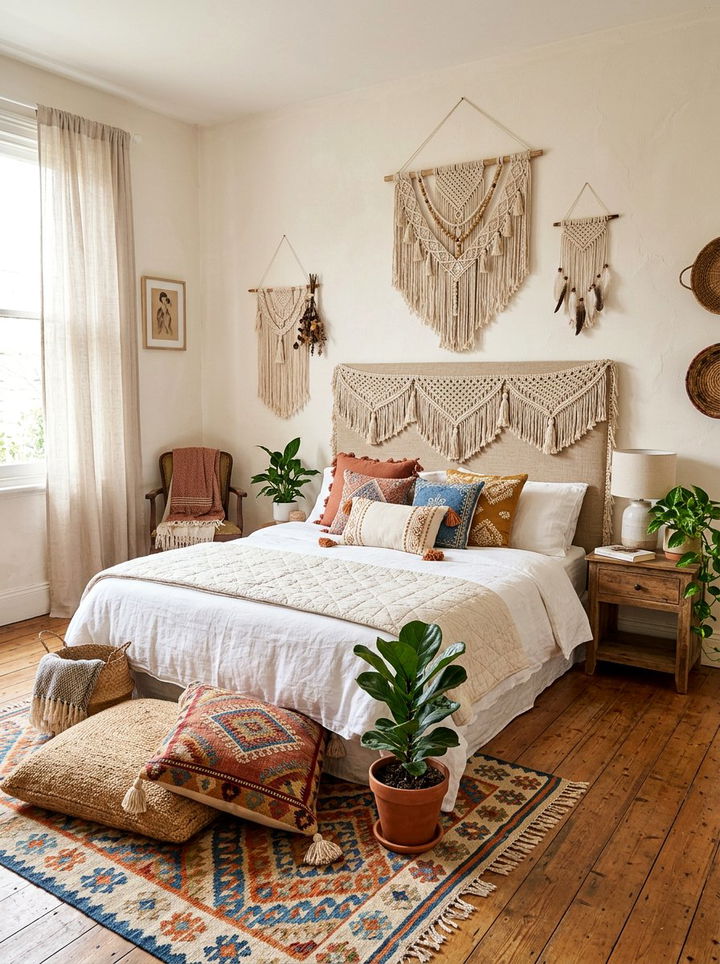 Bohemian Fringe Linen Headboard - 30 bedroom linen headboards